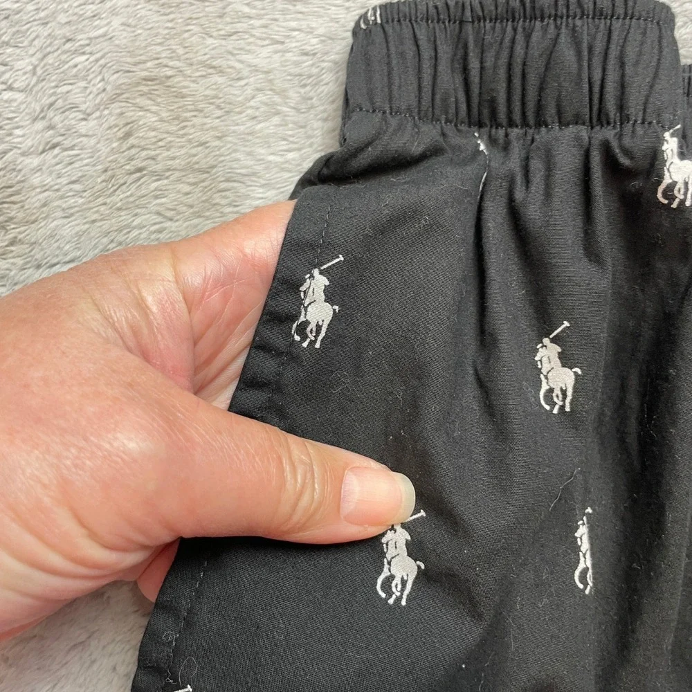 Polo Ralph Lauren Mens AOP Lounge Pajama Pants Size S Black Cotton Polo Logo